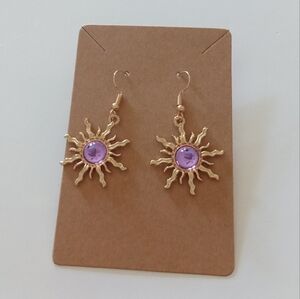 Gold and Purple Sunburst Earrings